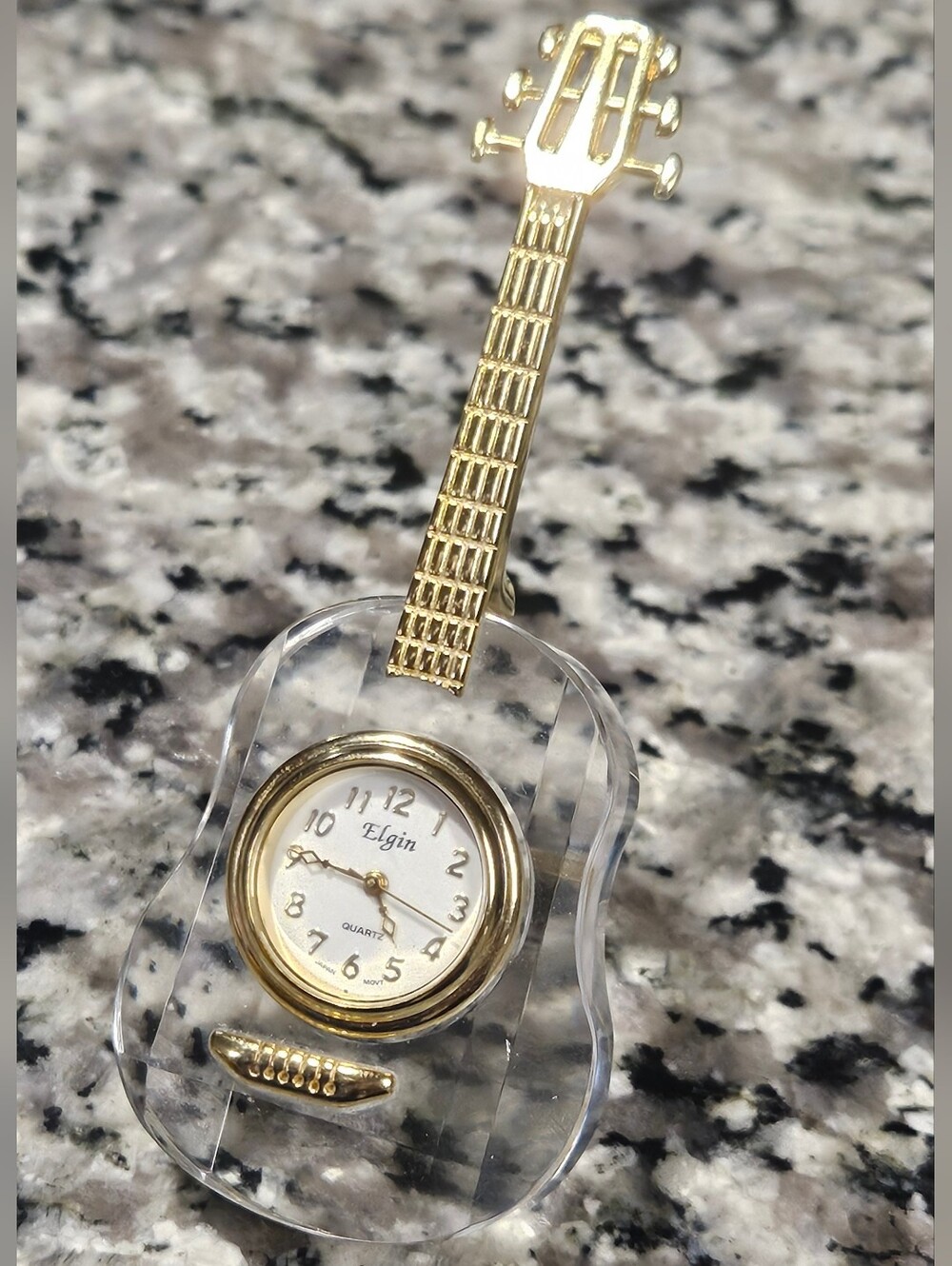 Vintage Elgin Mini Crystal Guitar Desk Clock